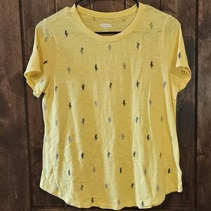 Old Navy Yellow Cactus Pattern Everywear Cotton T-shirt